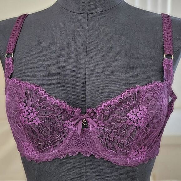 Chantelle Opéra fig/blackberry Stretch Lace Demi Bra 38B - Picture 5 of 16